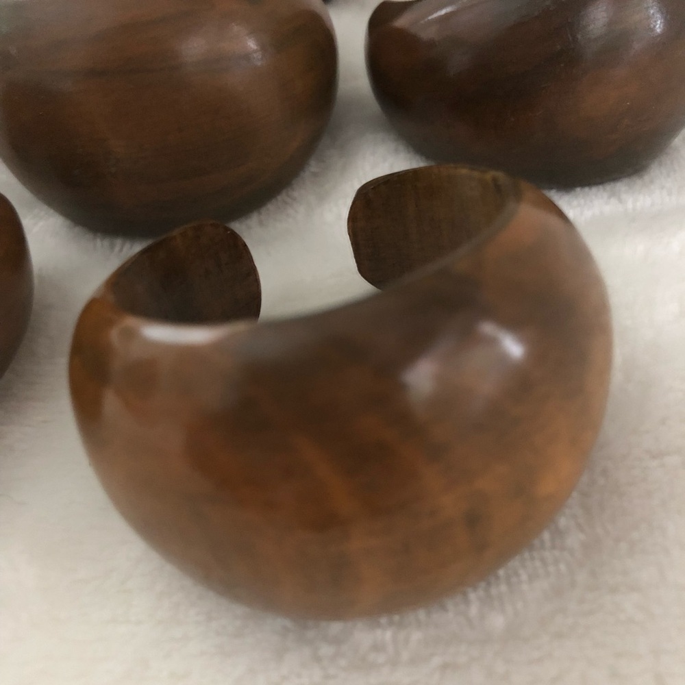 Set of Six Wooden Unique Cuff Style Napkin Rings - Picture 2 of 5